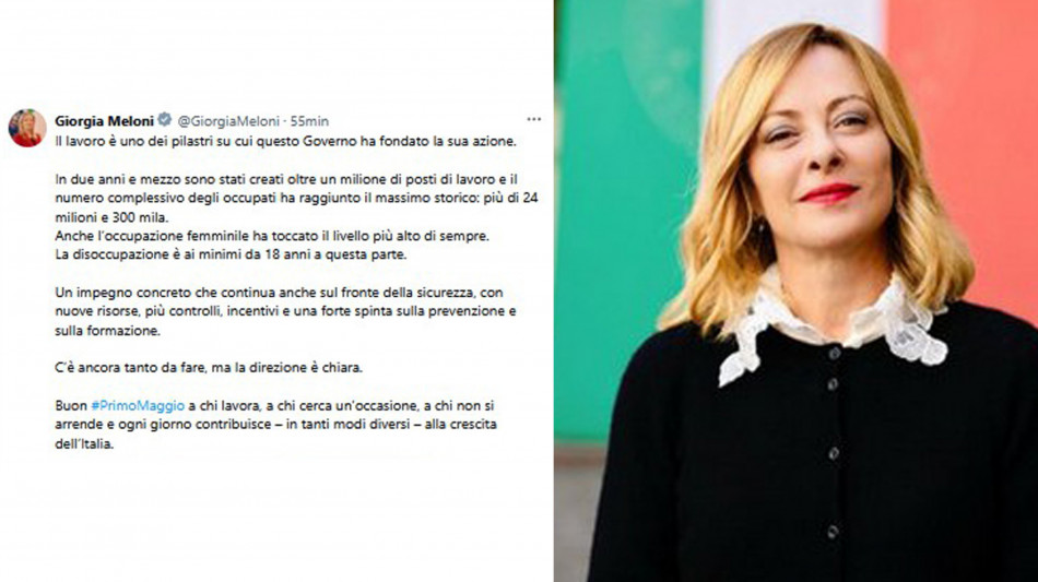 Meloni, oltre 1 milione di posti di lavoro creati